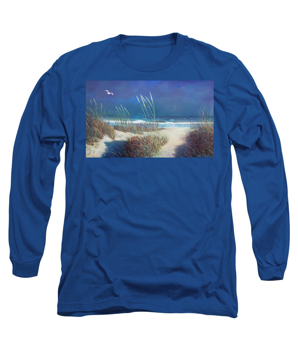Storm Long Sleeve T-Shirt featuring the painting Storm at Sea by Blue Sky