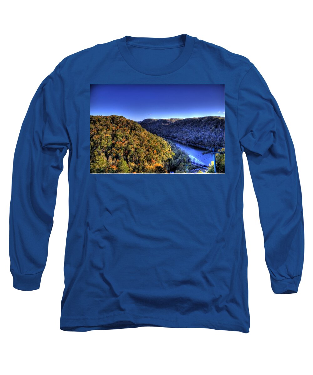 River Long Sleeve T-Shirt featuring the photograph Sun Setting on Fall Hills by Jonny D