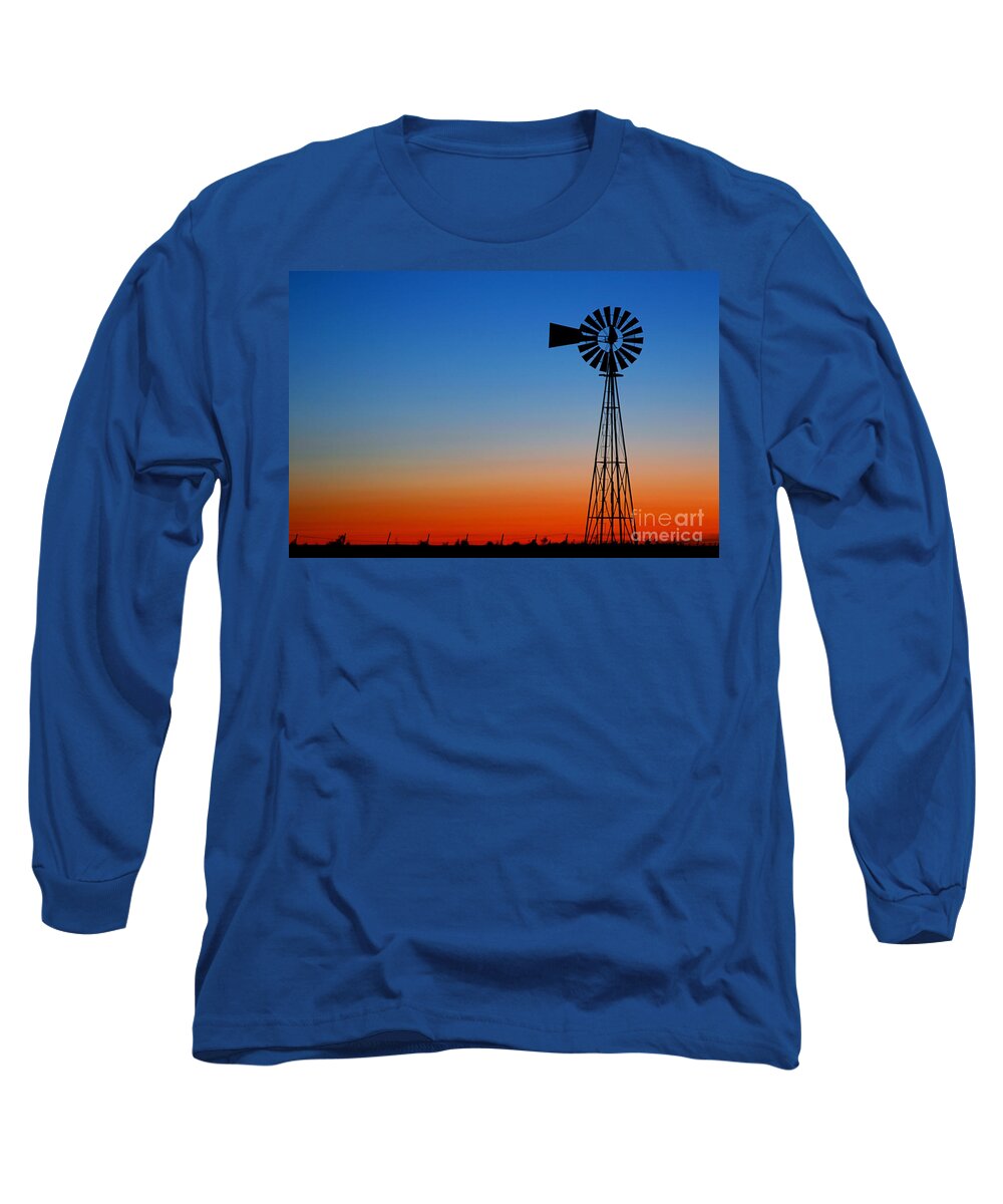 Landscape Long Sleeve T-Shirt featuring the photograph Sunrise Windmill by Steven Reed