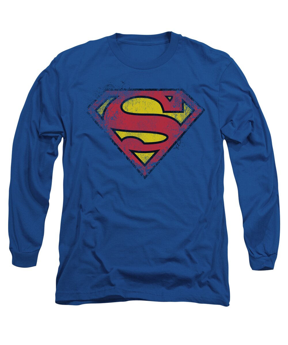 Superman Long Sleeve T-Shirt featuring the digital art Superman - Destroyed Supes Logo by Brand A