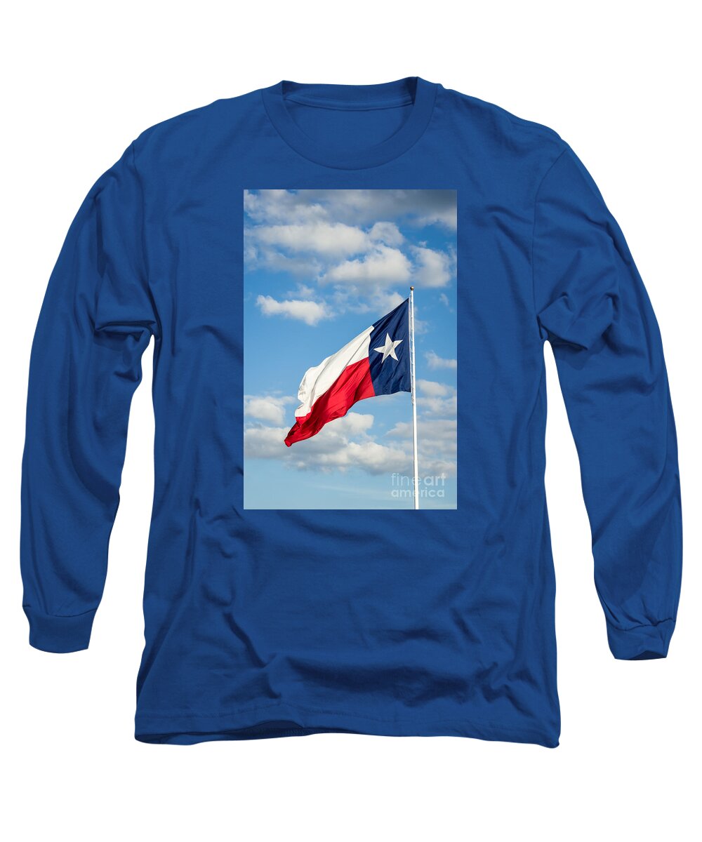 Texas Long Sleeve T-Shirt featuring the photograph Texas State Flag Waving by Imagery by Charly