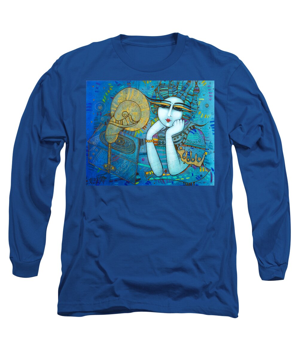 Albena Long Sleeve T-Shirt featuring the painting The Gramophone by Albena Vatcheva
