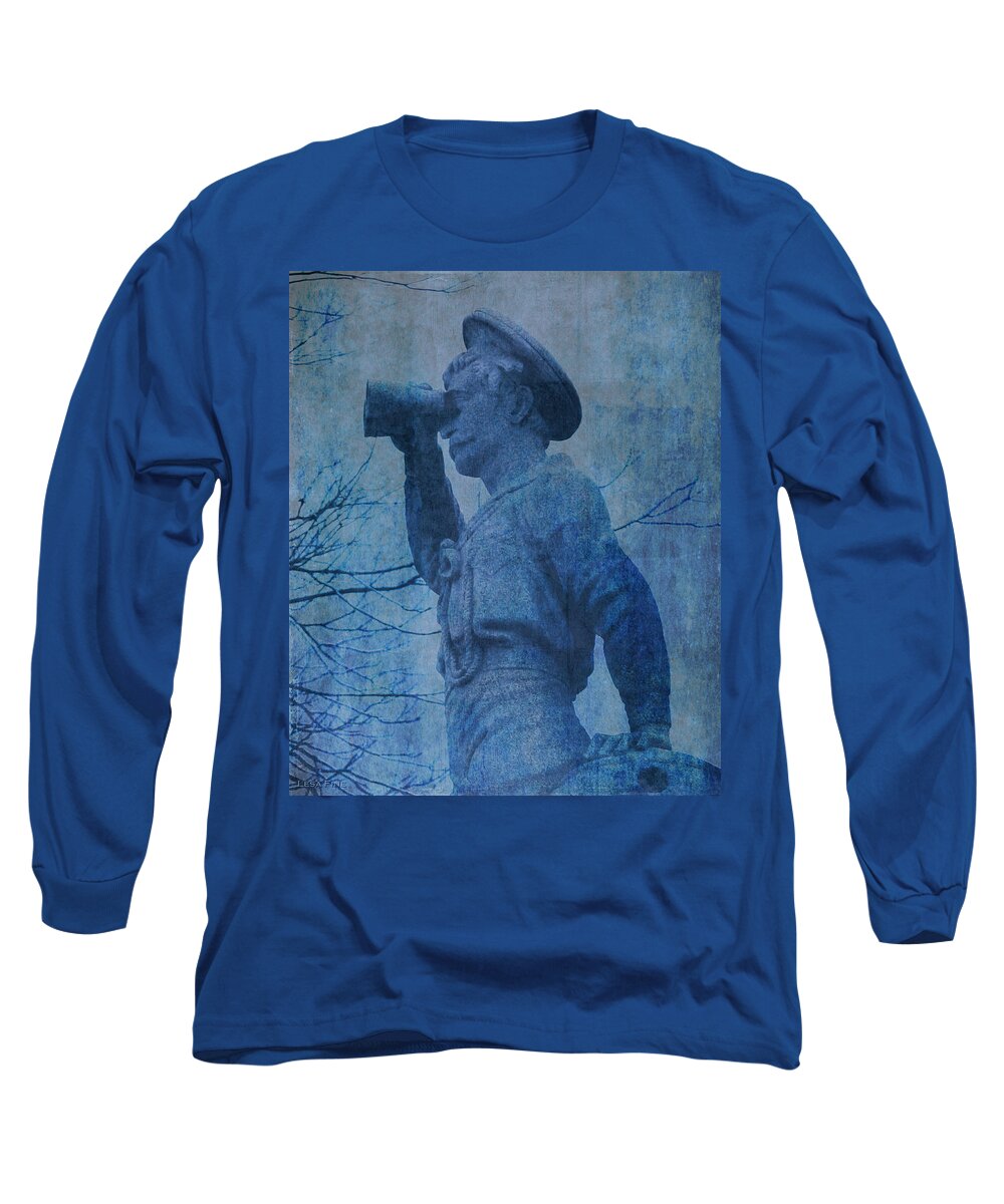 Seaman Long Sleeve T-Shirt featuring the mixed media The Seaman in Blue by Lesa Fine