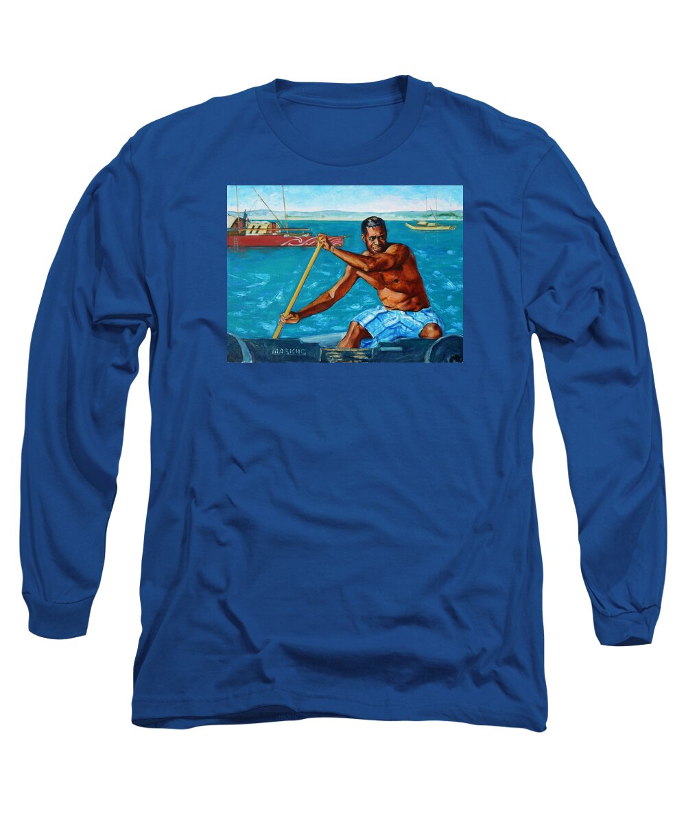 The Spirit Of The Sea Long Sleeve T-Shirt featuring the painting The Spirit of the Sea - Pacific Voyagers I by Xueling Zou