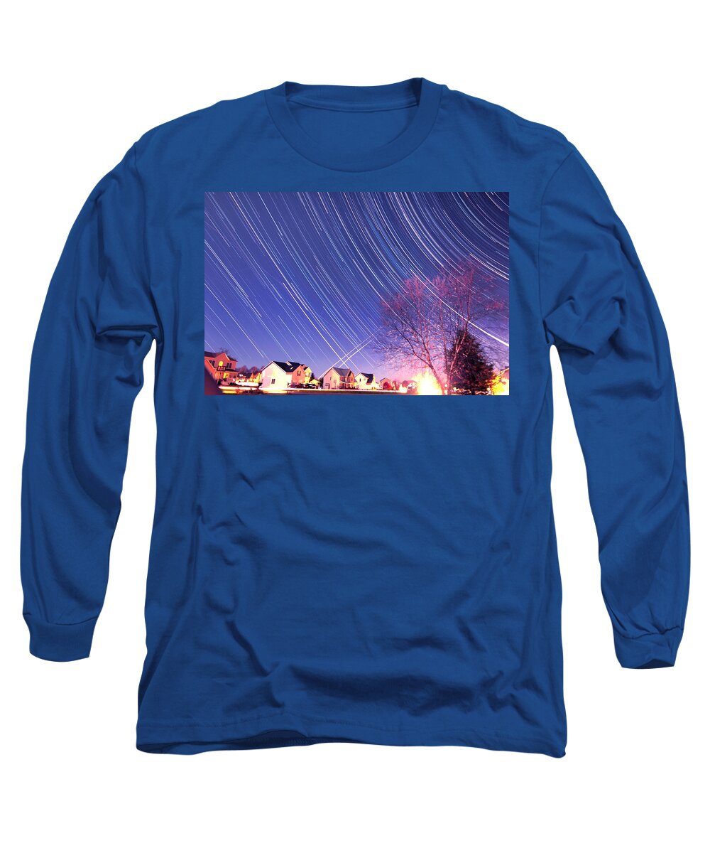 The Long Sleeve T-Shirt featuring the photograph The star trails by Paul Ge
