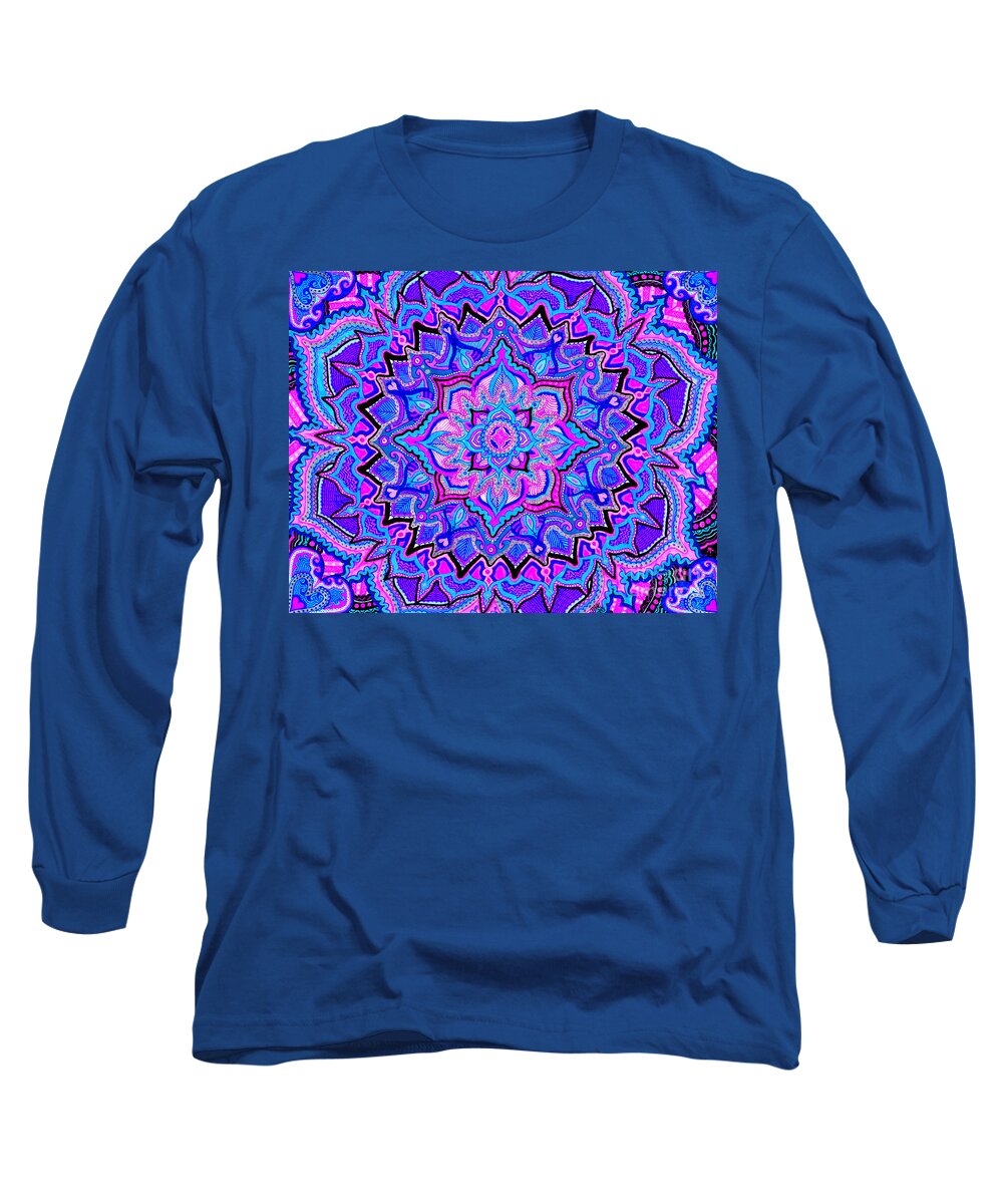 Lotus Long Sleeve T-Shirt featuring the drawing Tranquil Lotus by Baruska A Michalcikova
