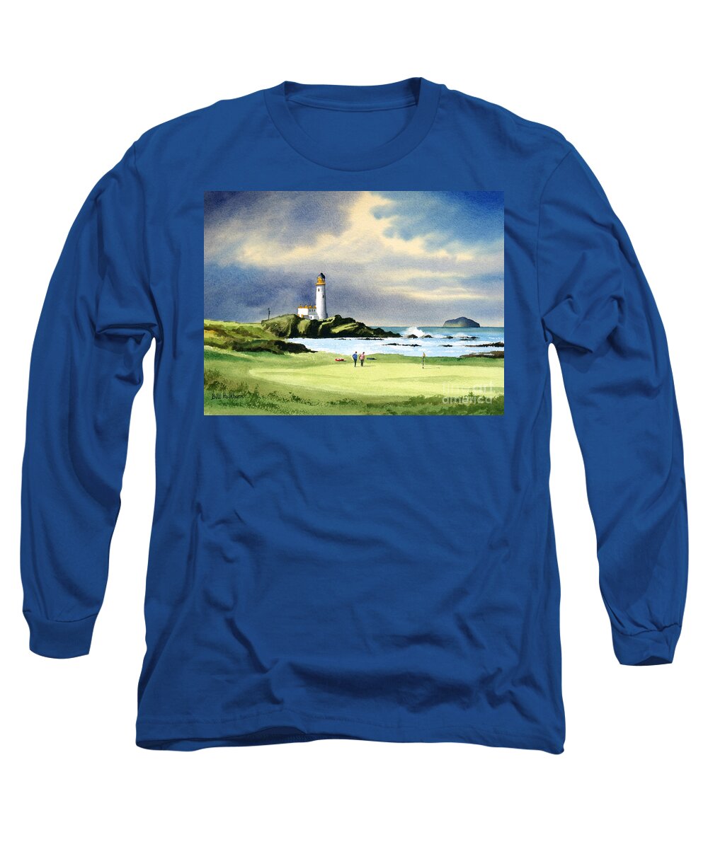 #faatoppicks Long Sleeve T-Shirt featuring the painting Turnberry Golf Course Scotland 10th Green by Bill Holkham