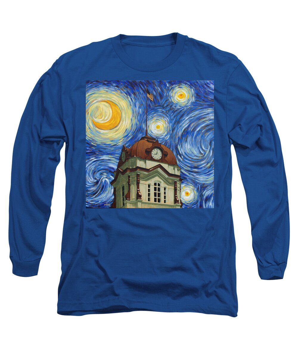 Starry Long Sleeve T-Shirt featuring the painting Van Gogh Courthouse by Glenn Pollard