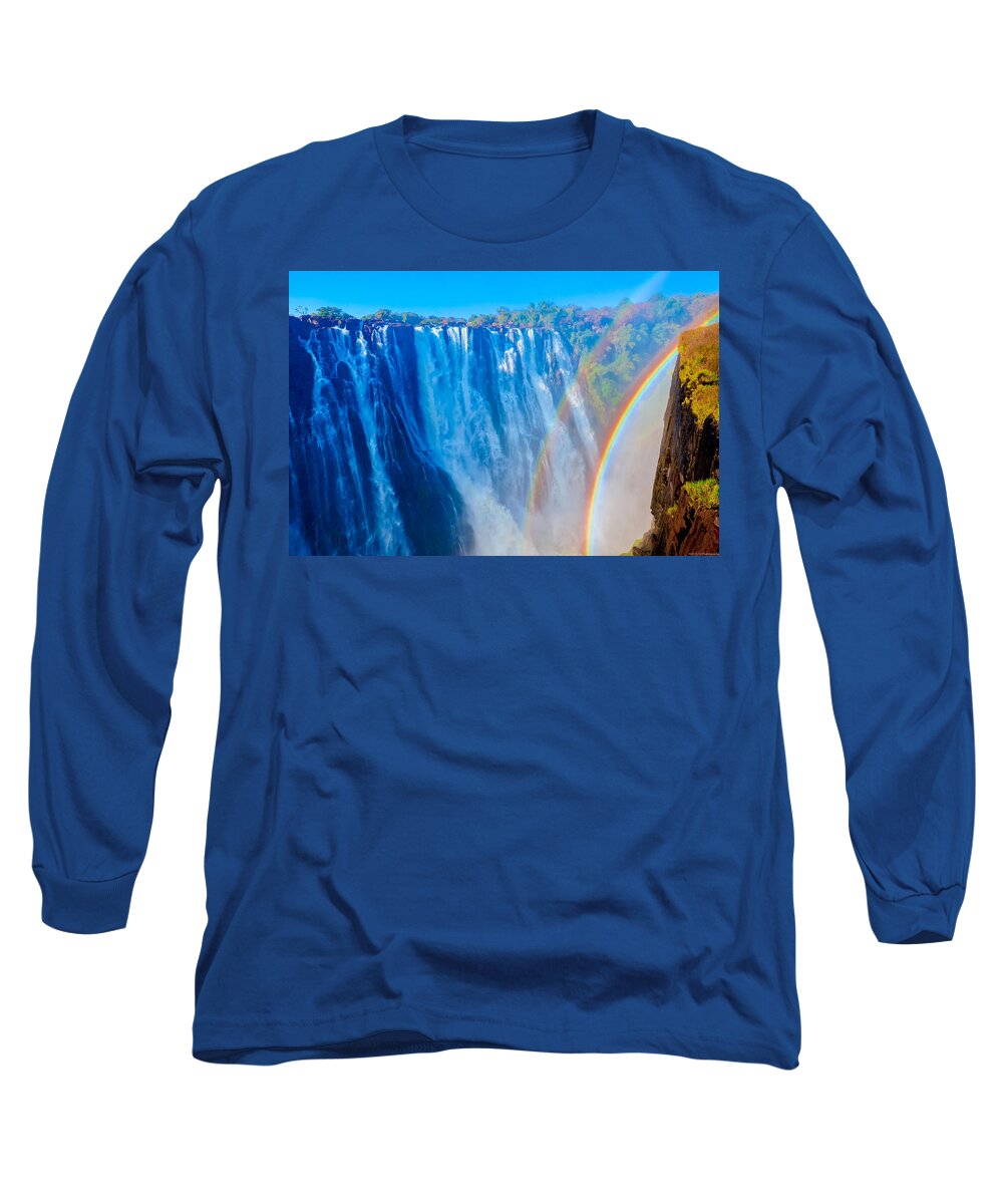 Africa Long Sleeve T-Shirt featuring the photograph Victoria Falls Double Rainbow by Jeff at JSJ Photography