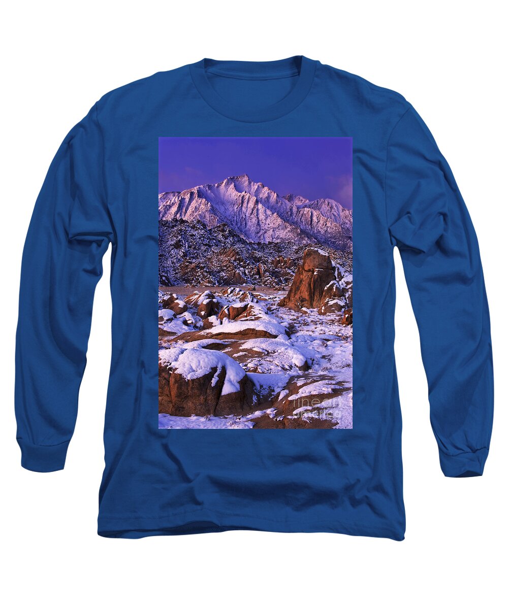 North America Scenic Long Sleeve T-Shirt featuring the photograph Winter Morning Alabama Hills And Eastern Sierras by Dave Welling