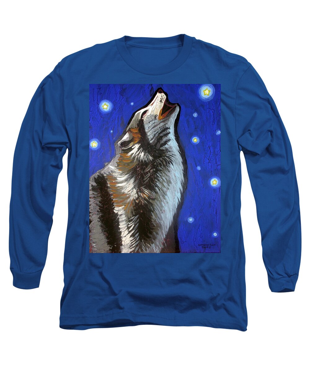 Wolf Long Sleeve T-Shirt featuring the painting Wolf Howl by Genevieve Esson