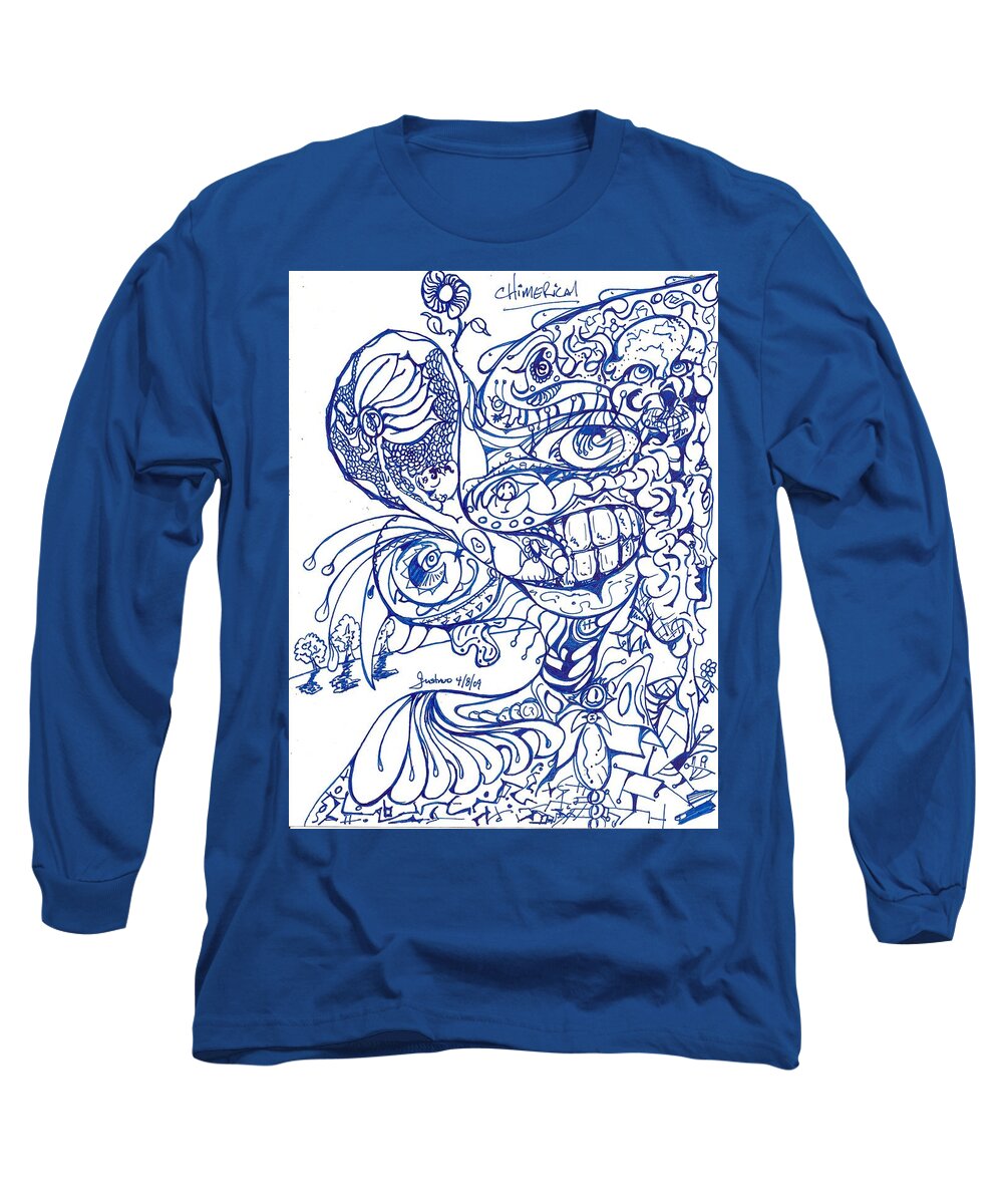 Surrealism Long Sleeve T-Shirt featuring the drawing Chimerical by Gustavo Ramirez