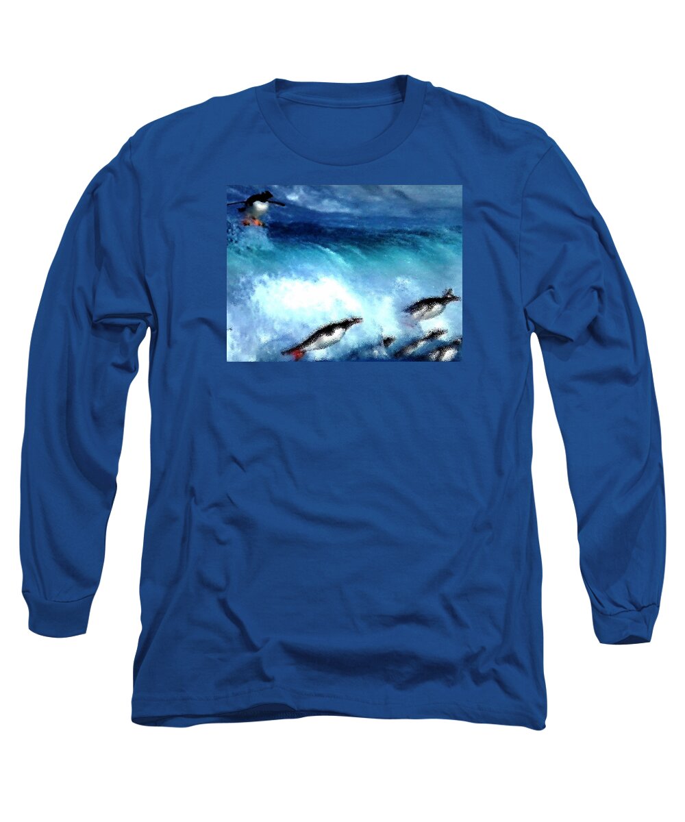 Colette Long Sleeve T-Shirt featuring the painting Penquin Play by Colette V Hera Guggenheim