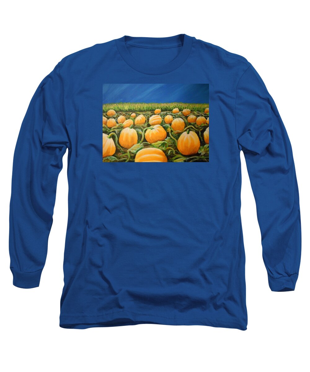 Pumpkin Long Sleeve T-Shirt featuring the painting Pumpkin Patch by Cami Lee