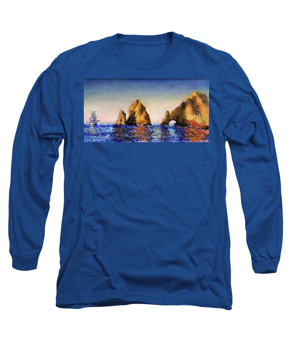 Ocean Long Sleeve T-Shirt featuring the painting Los acantilados de Cabo San Lucas by David Zimmerman