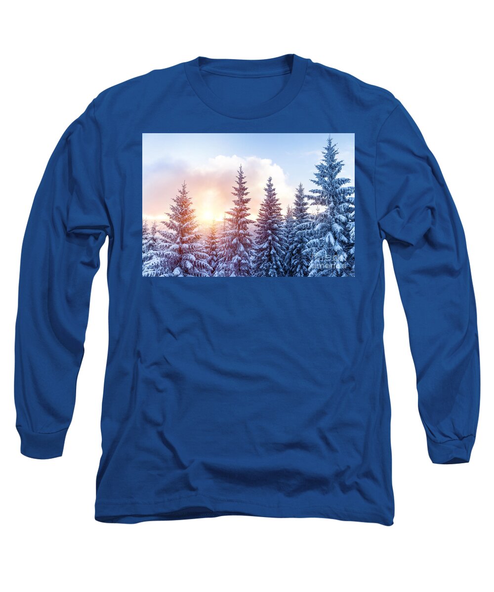 Alp Long Sleeve T-Shirt featuring the photograph Beautiful winter forest #1 by Anna Om