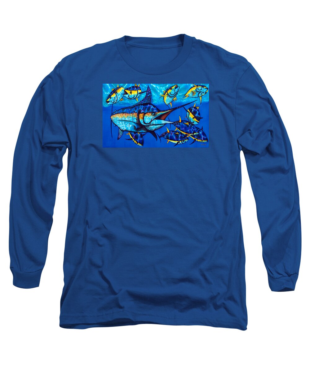  Yellowfin Tuna Long Sleeve T-Shirt featuring the painting Blue Marlin #2 by Daniel Jean-Baptiste
