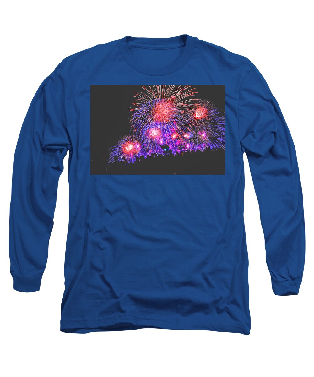 Fireworks Long Sleeve T-Shirt featuring the photograph July 4th Fireworks in Seattle #1 by Hisao Mogi