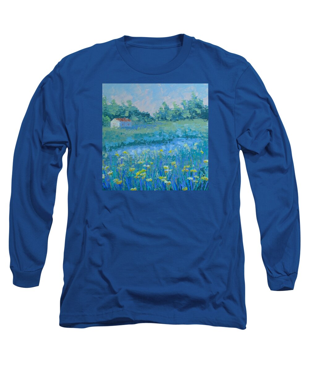 Floral Long Sleeve T-Shirt featuring the painting Lake de Provence #2 by Frederic Payet