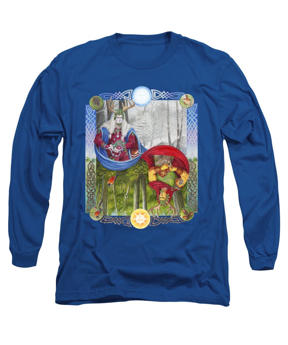 Pagan Long Sleeve T-Shirt featuring the painting The Holly King And The Oak King by Melissa A Benson