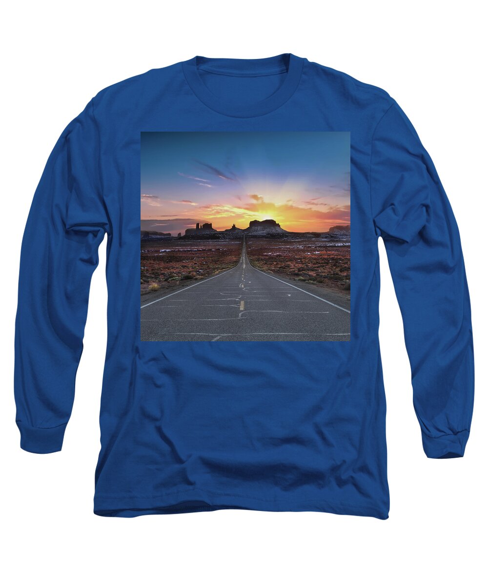 Utah Long Sleeve T-Shirt featuring the photograph The Long Road to Monument Valley #2 by Larry Marshall