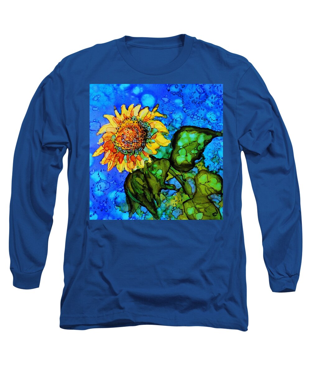 Alcohol Ink Long Sleeve T-Shirt featuring the painting Sunflower - A 239 by Catherine Van Der Woerd