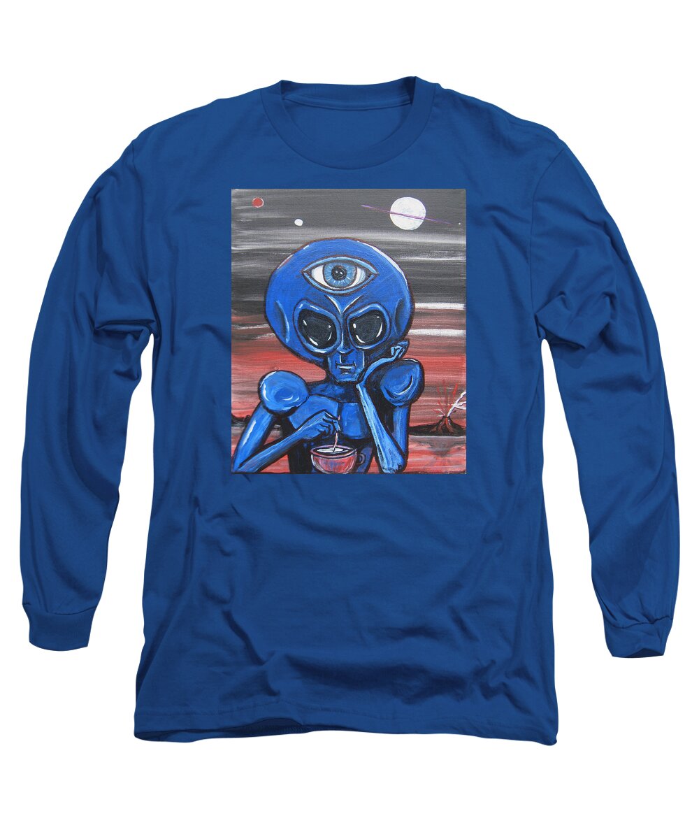 Third Eye Long Sleeve T-Shirt featuring the painting Alien With A Third-eye by Similar Alien