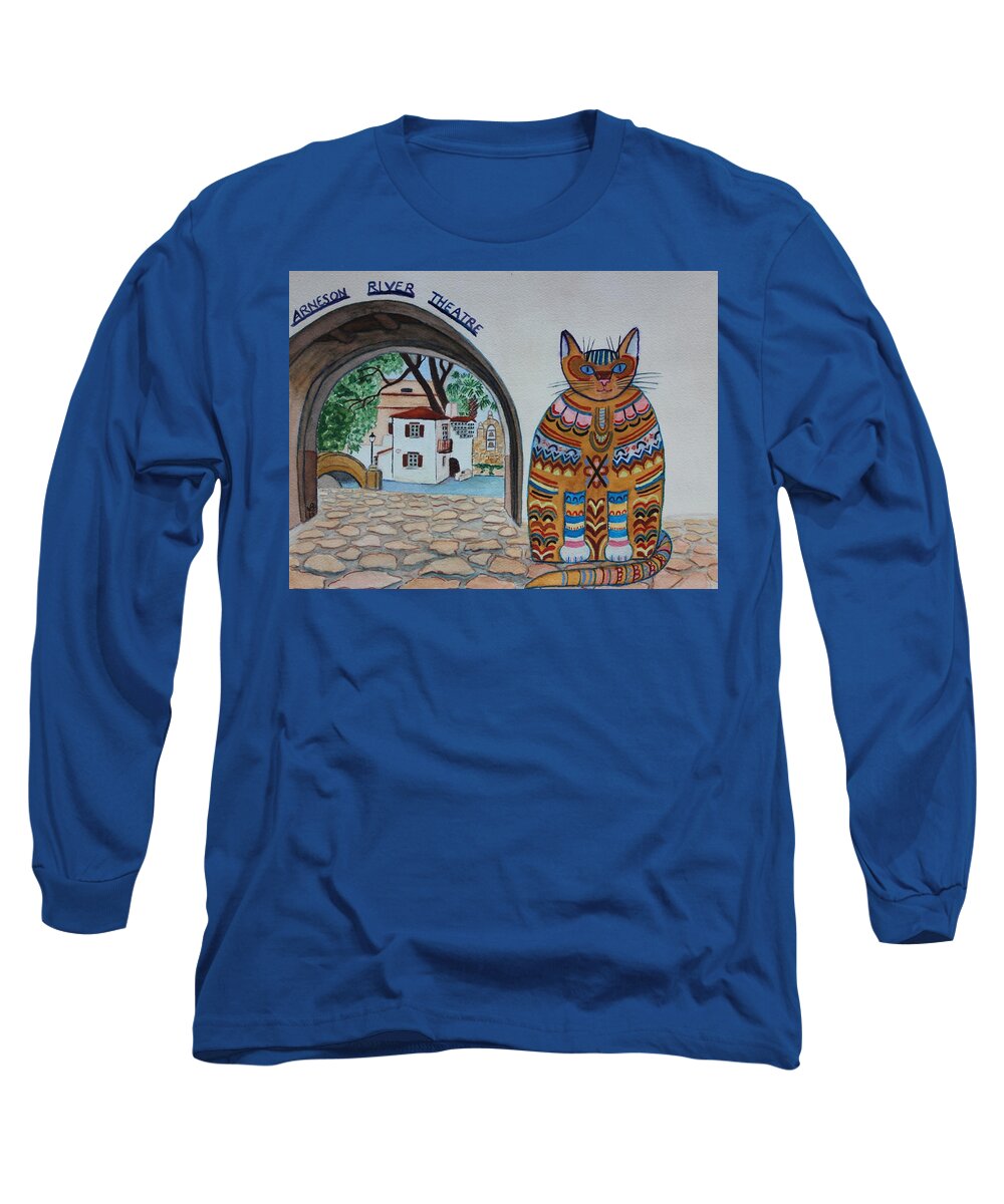San Antonio Long Sleeve T-Shirt featuring the painting Arneson Theatre Cat by Vera Smith
