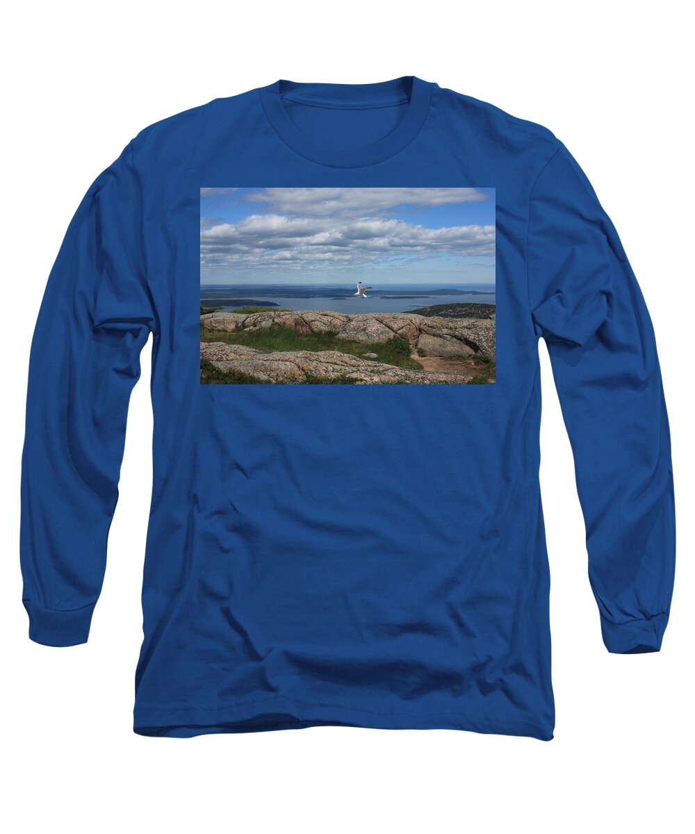 Seagull Long Sleeve T-Shirt featuring the photograph Bar Harbor view from Cadillac by Barbara Smith-Baker