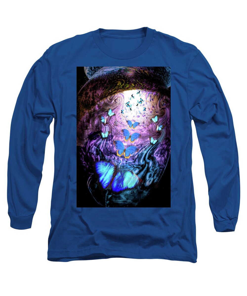 Butterfly Long Sleeve T-Shirt featuring the digital art Blue Butterflies by Lisa Yount