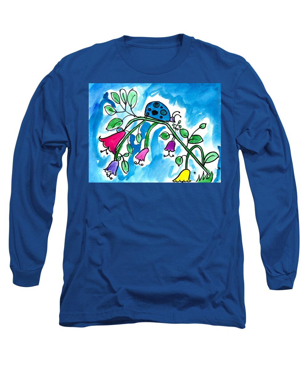 Ladybug Long Sleeve T-Shirt featuring the painting Blue Ladybug by Jackie Wicks Age Eleven
