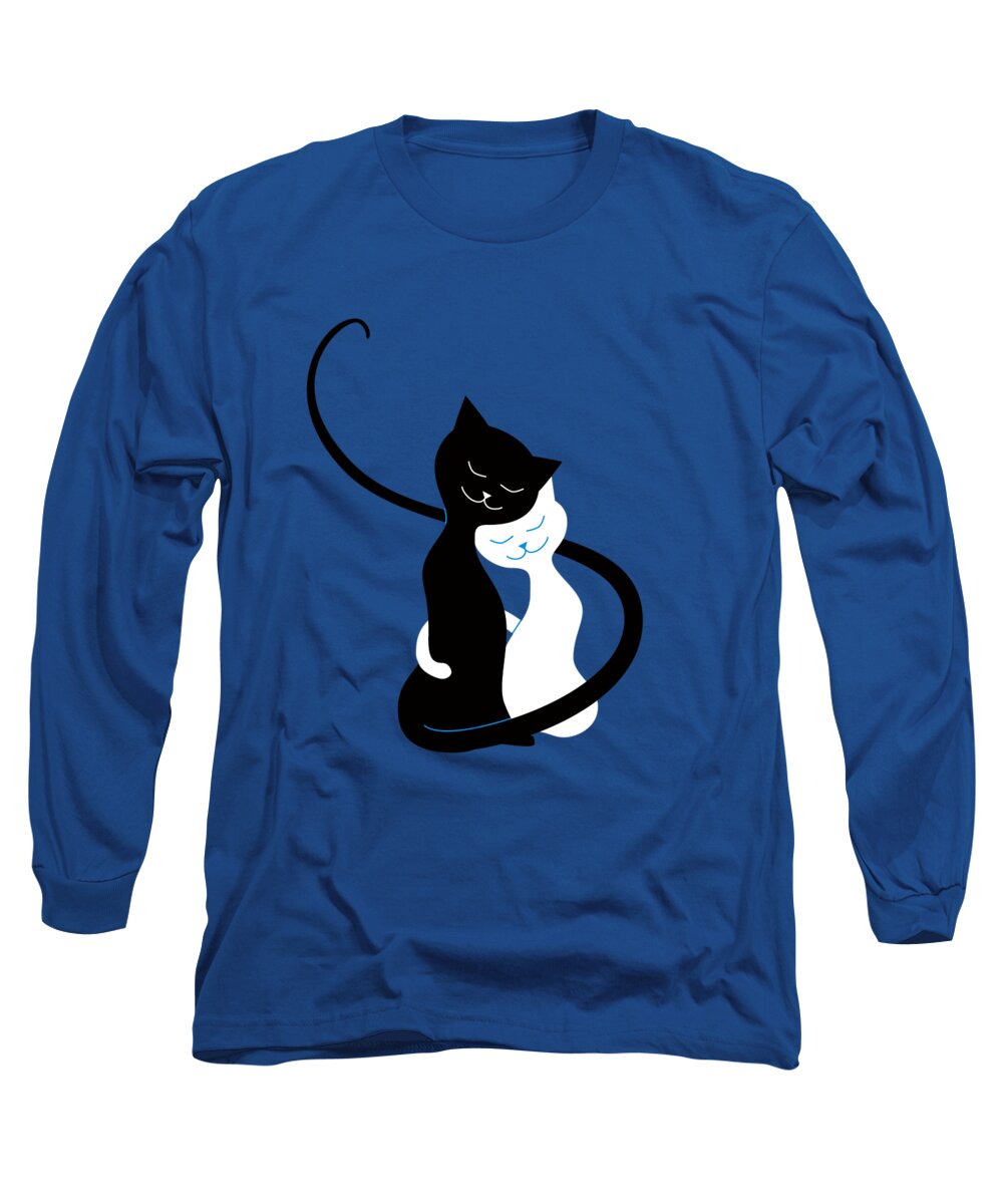 Cats Long Sleeve T-Shirt featuring the digital art Blue Love Cats by Boriana Giormova