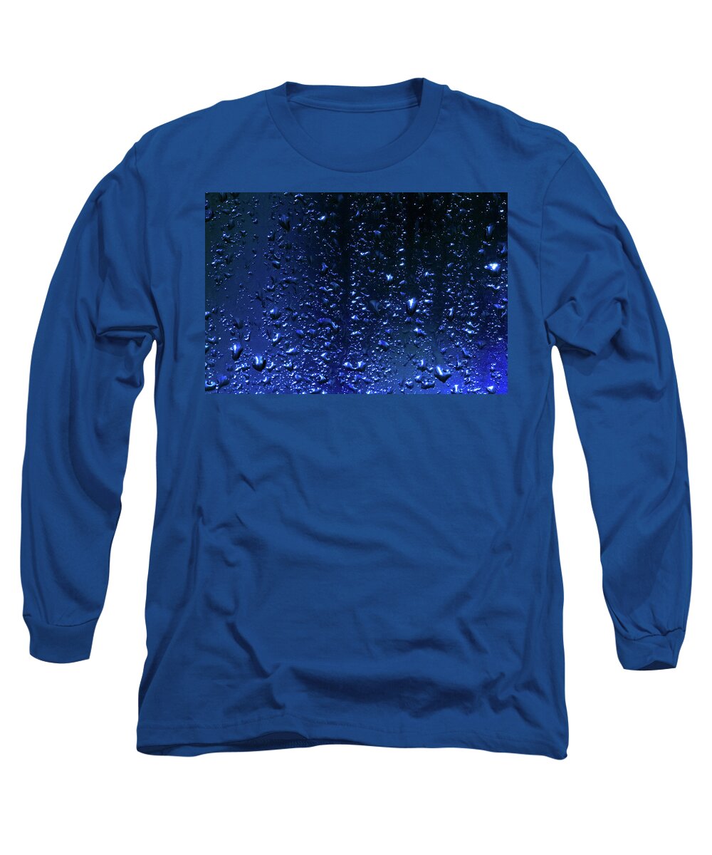 Blue Night Rain Long Sleeve T-Shirt featuring the photograph Blue Night Rain by Bonnie Follett