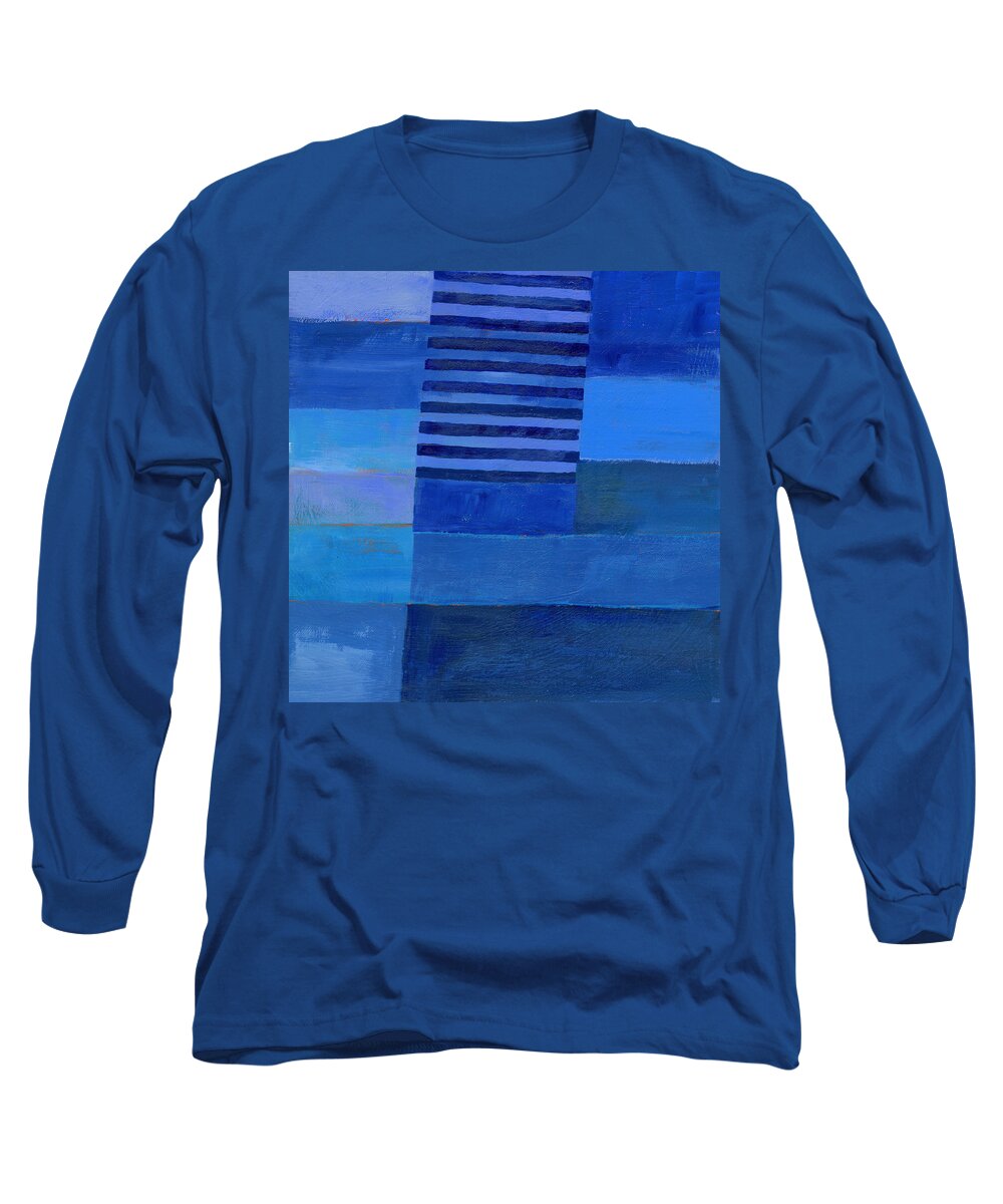 Abstract Art Long Sleeve T-Shirt featuring the painting Blue Stripes 7 by Jane Davies