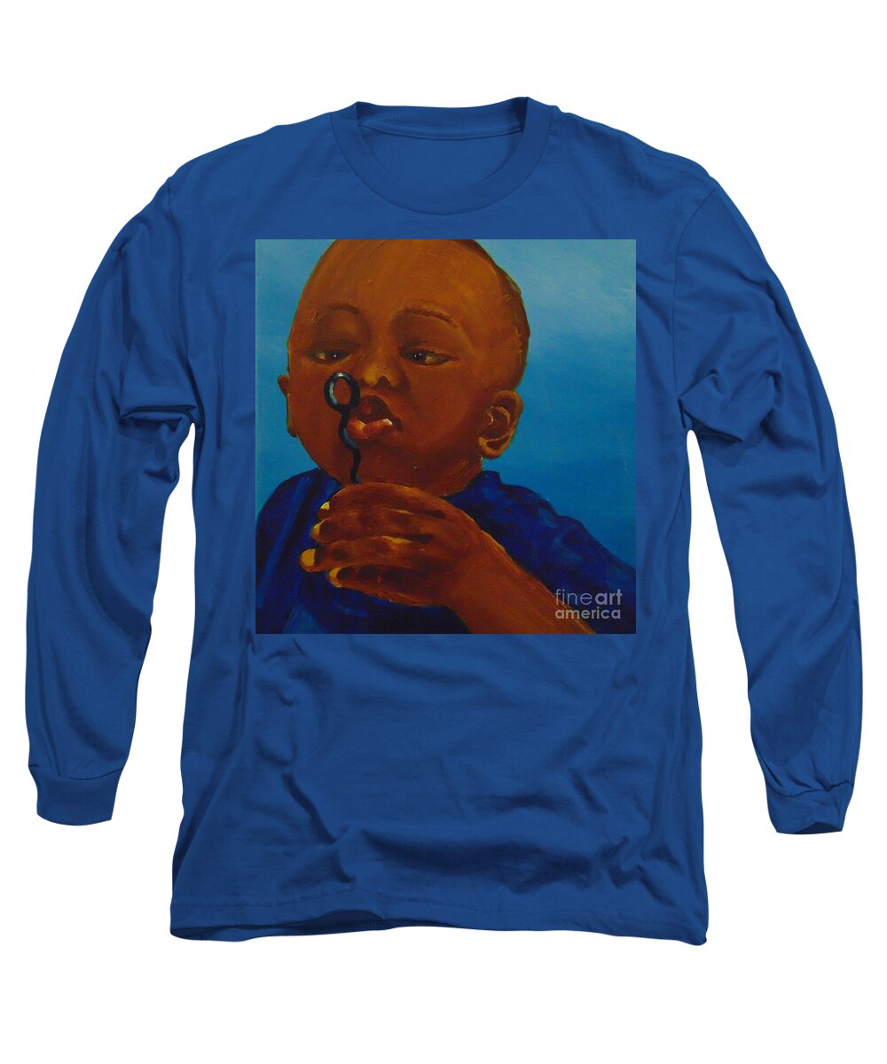 Boy Long Sleeve T-Shirt featuring the painting Bubbles by Saundra Johnson