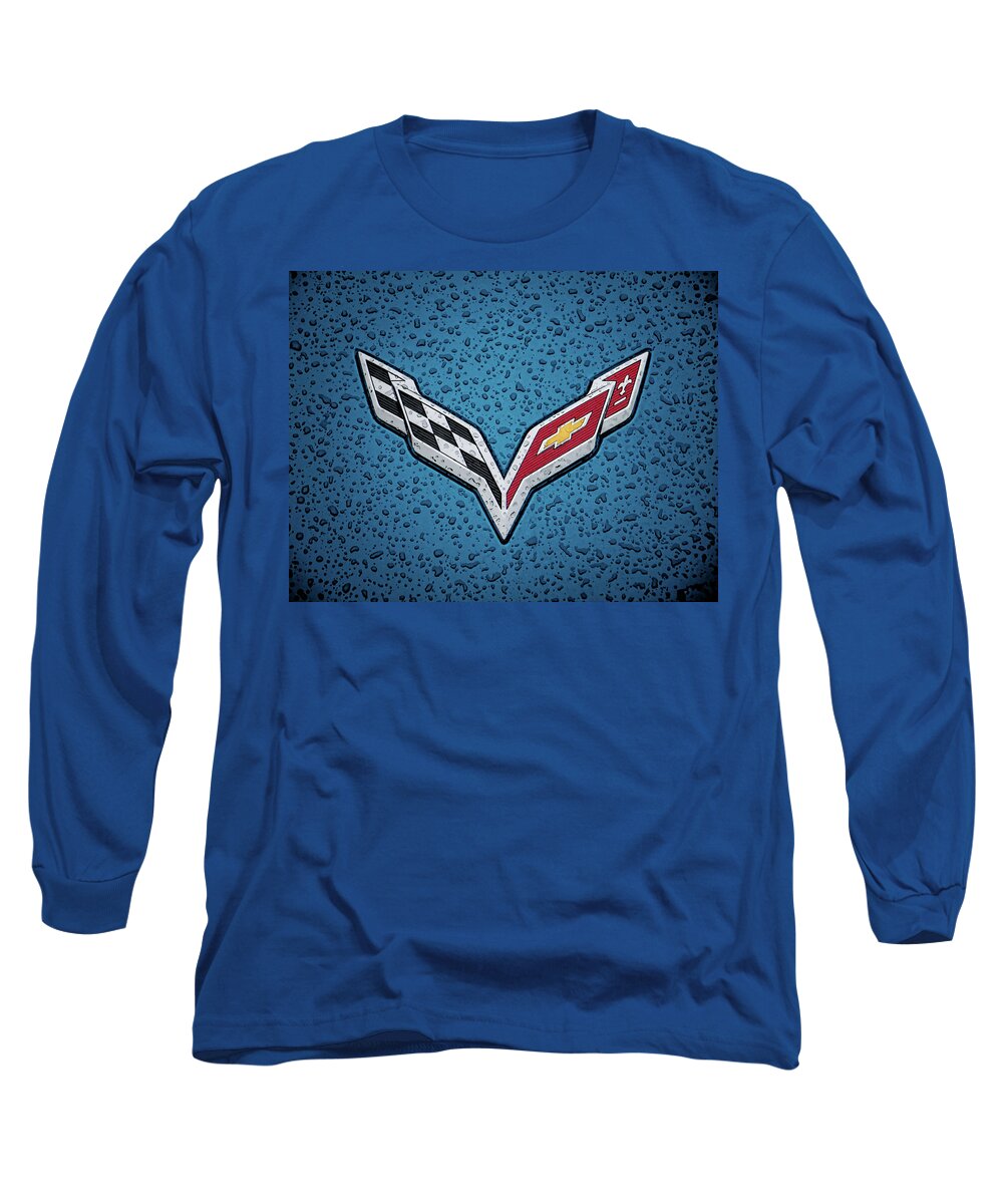 Corvette Long Sleeve T-Shirt featuring the digital art C7 Badge Blue by Douglas Pittman