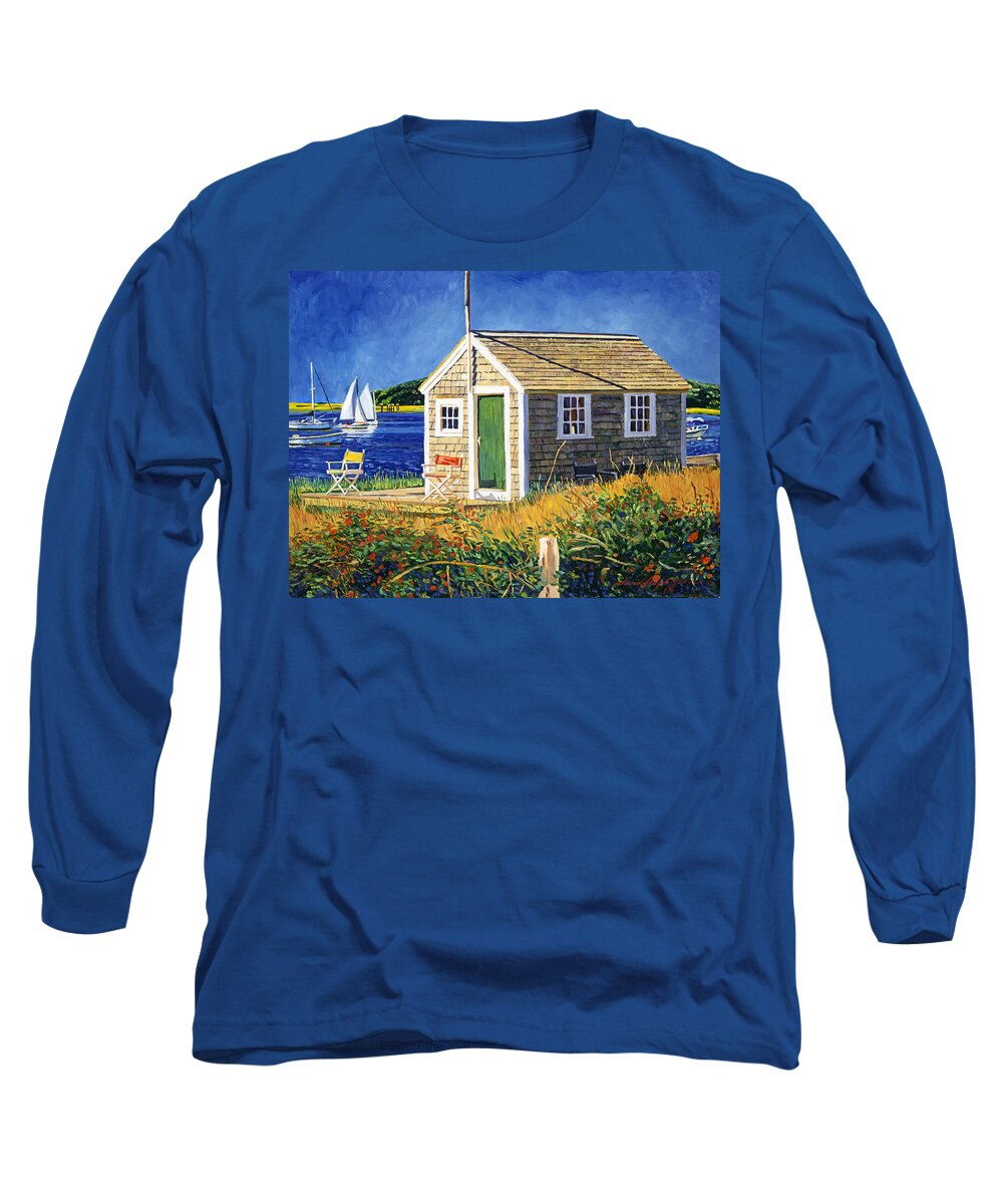 Landscape Long Sleeve T-Shirt featuring the painting Cape Cod Boat House by David Lloyd Glover