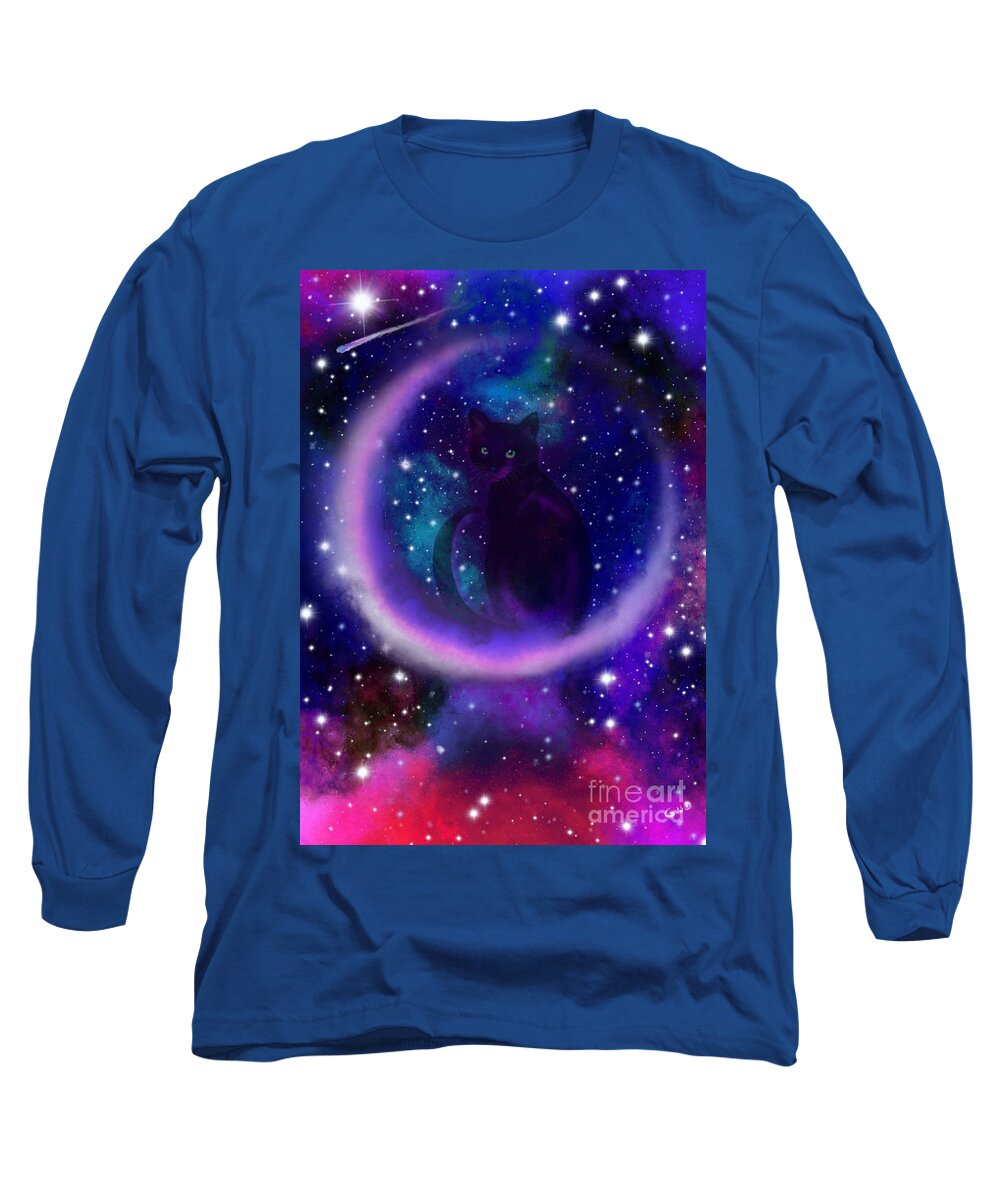 Cats Long Sleeve T-Shirt featuring the painting Celestial Crescent Moon Cat by Nick Gustafson