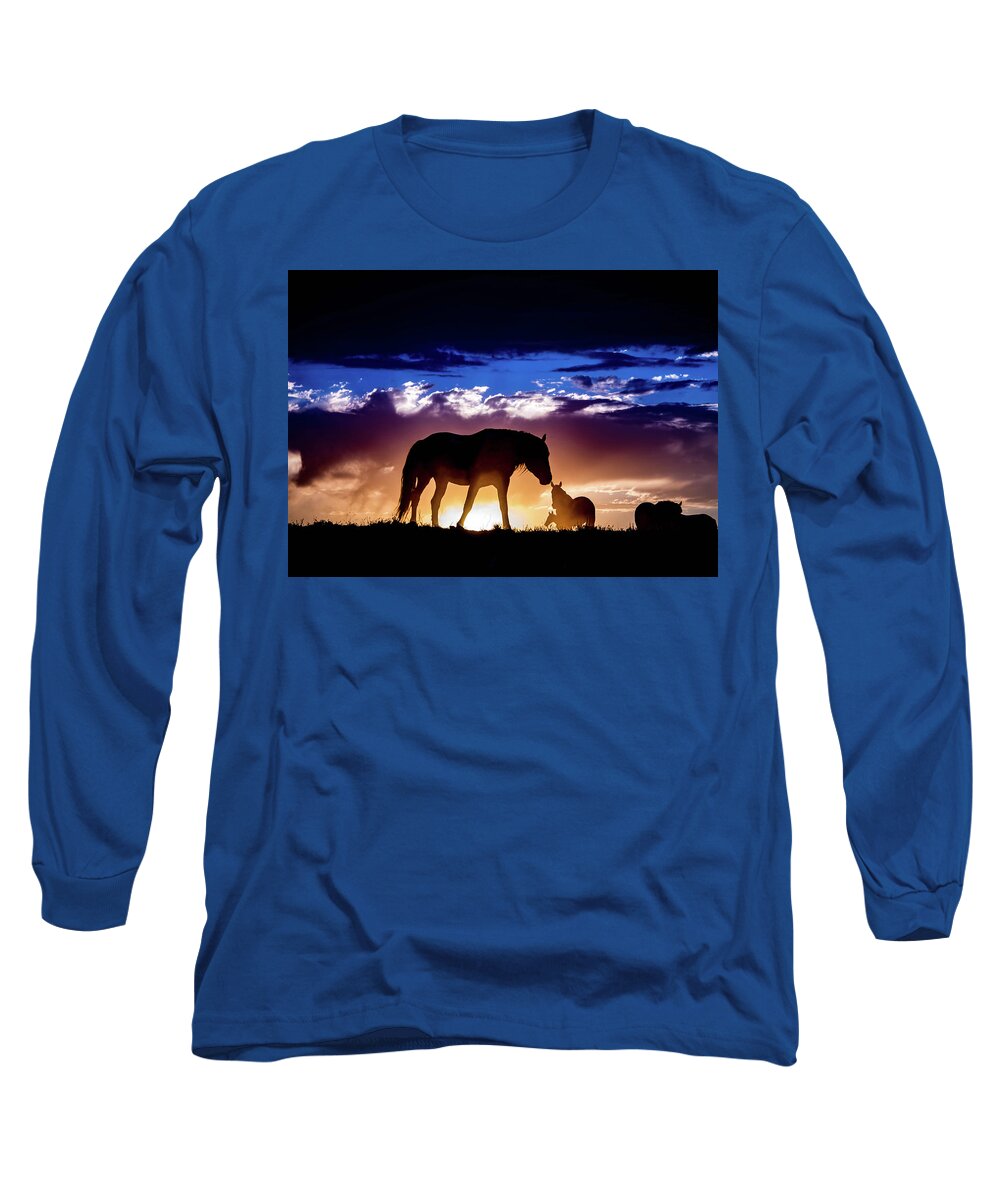 Wild Horse Long Sleeve T-Shirt featuring the photograph Charger At Sundown by Dirk Johnson