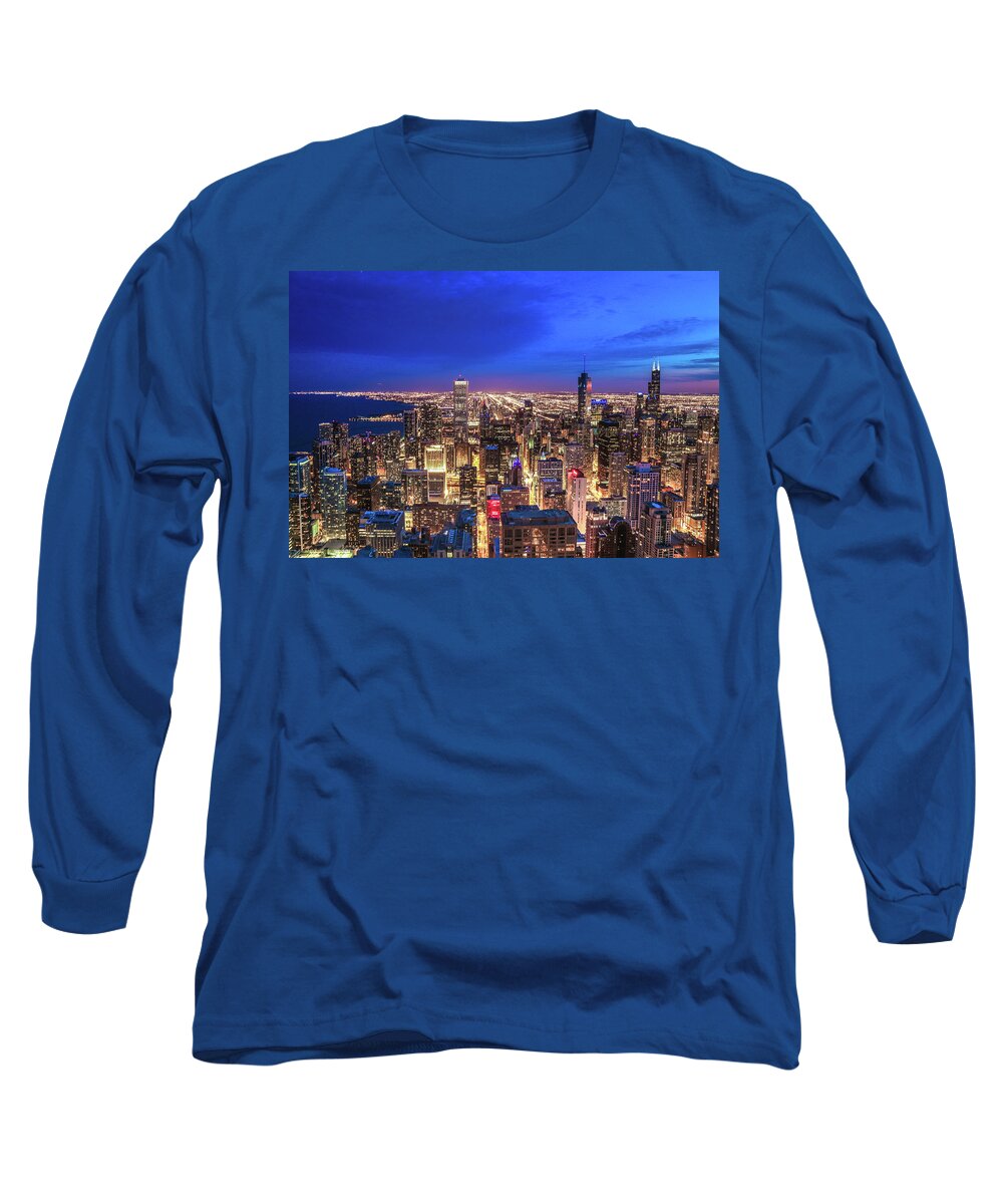 Chicago Long Sleeve T-Shirt featuring the photograph Chicago Nights by Tony HUTSON