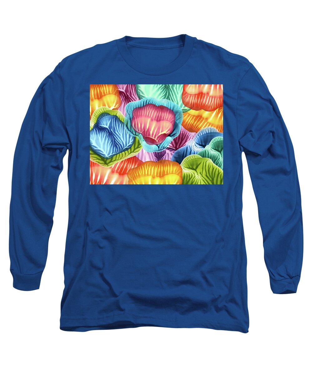 Abstract Long Sleeve T-Shirt featuring the painting Colorful Abstract Flower Petals by Amy Vangsgard