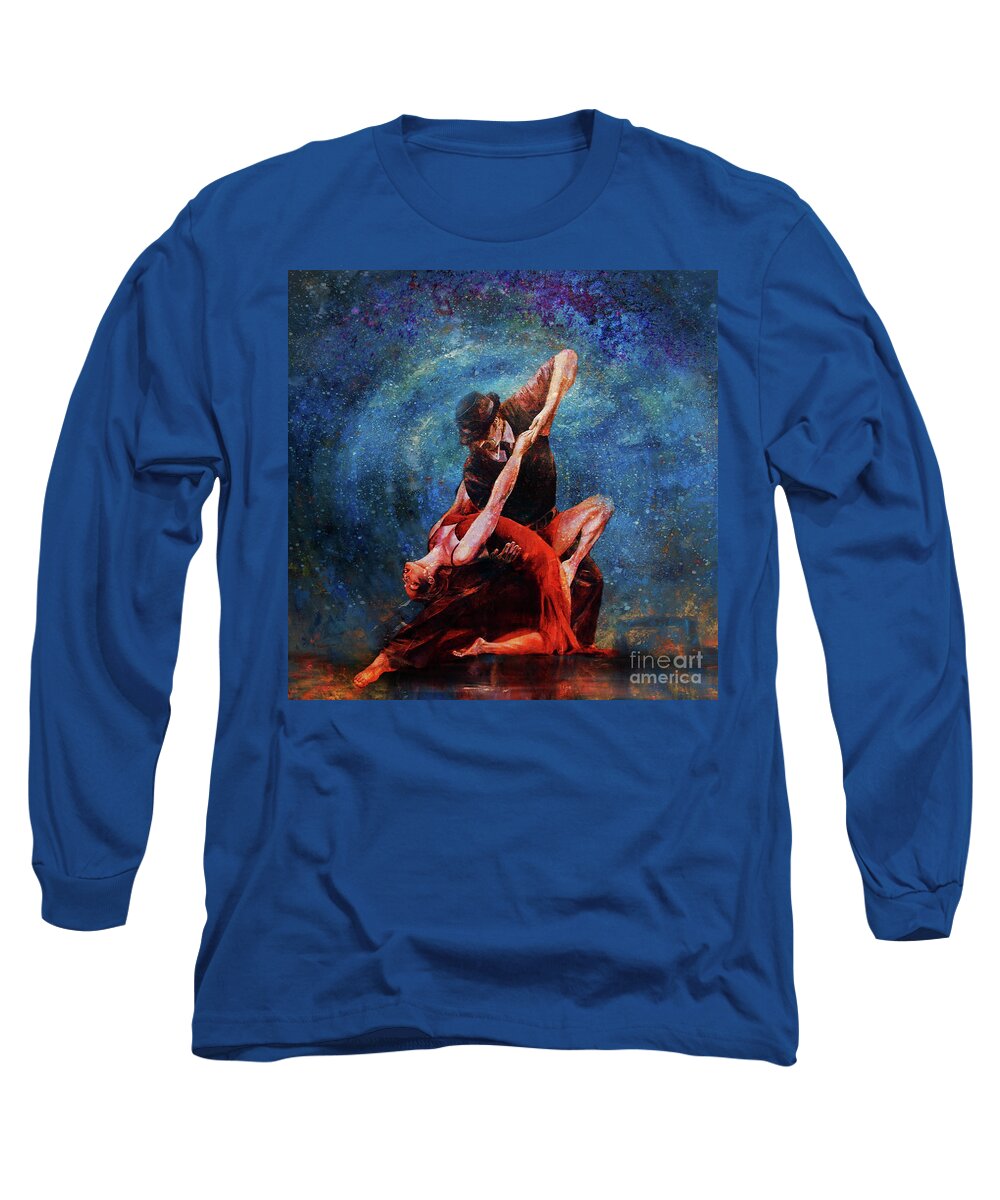 Tango Long Sleeve T-Shirt featuring the painting Couple Tango Dance 8885 by Gull G