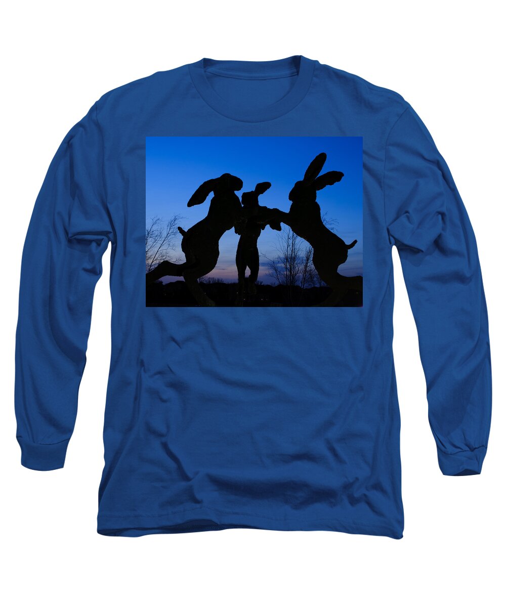 Dublin Long Sleeve T-Shirt featuring the photograph Dancing Hares at Ballantrae by Roberta Kayne