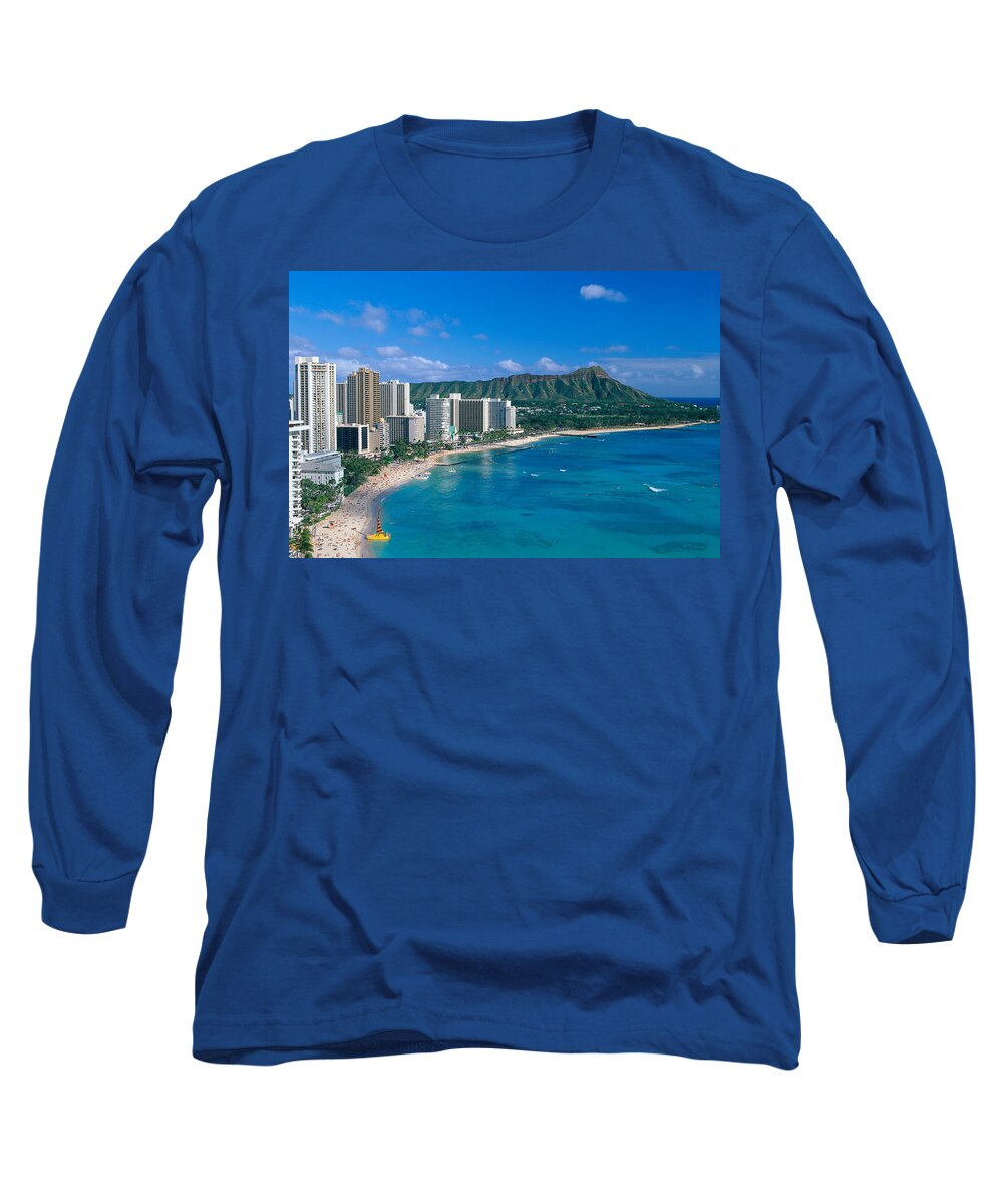 Aerial Long Sleeve T-Shirt featuring the photograph Diamond Head And Waikiki by William Waterfall - Printscapes