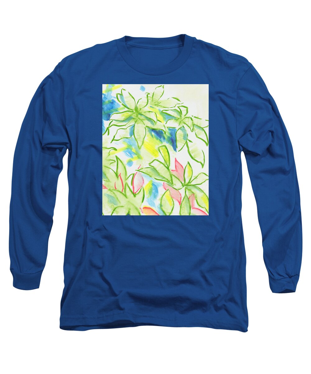 Different Coloured Long Sleeve T-Shirt featuring the painting Different Coloured Hydrangea Leaves - Green Red Yellow by Mike Jory