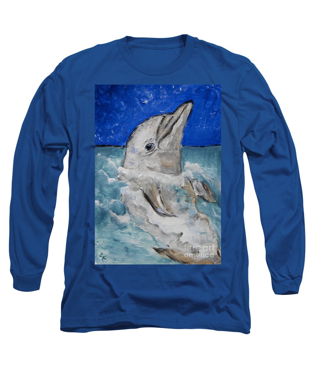 Mammals Long Sleeve T-Shirt featuring the painting Dolphin by Ella Kaye Dickey