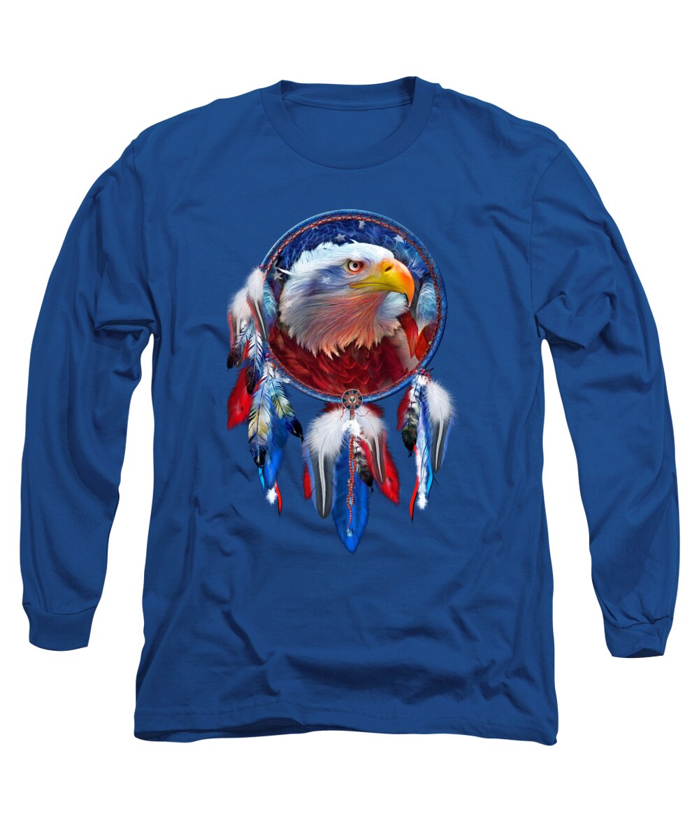 Carol Cavalaris Long Sleeve T-Shirt featuring the mixed media Dream Catcher - Eagle Red White Blue by Carol Cavalaris