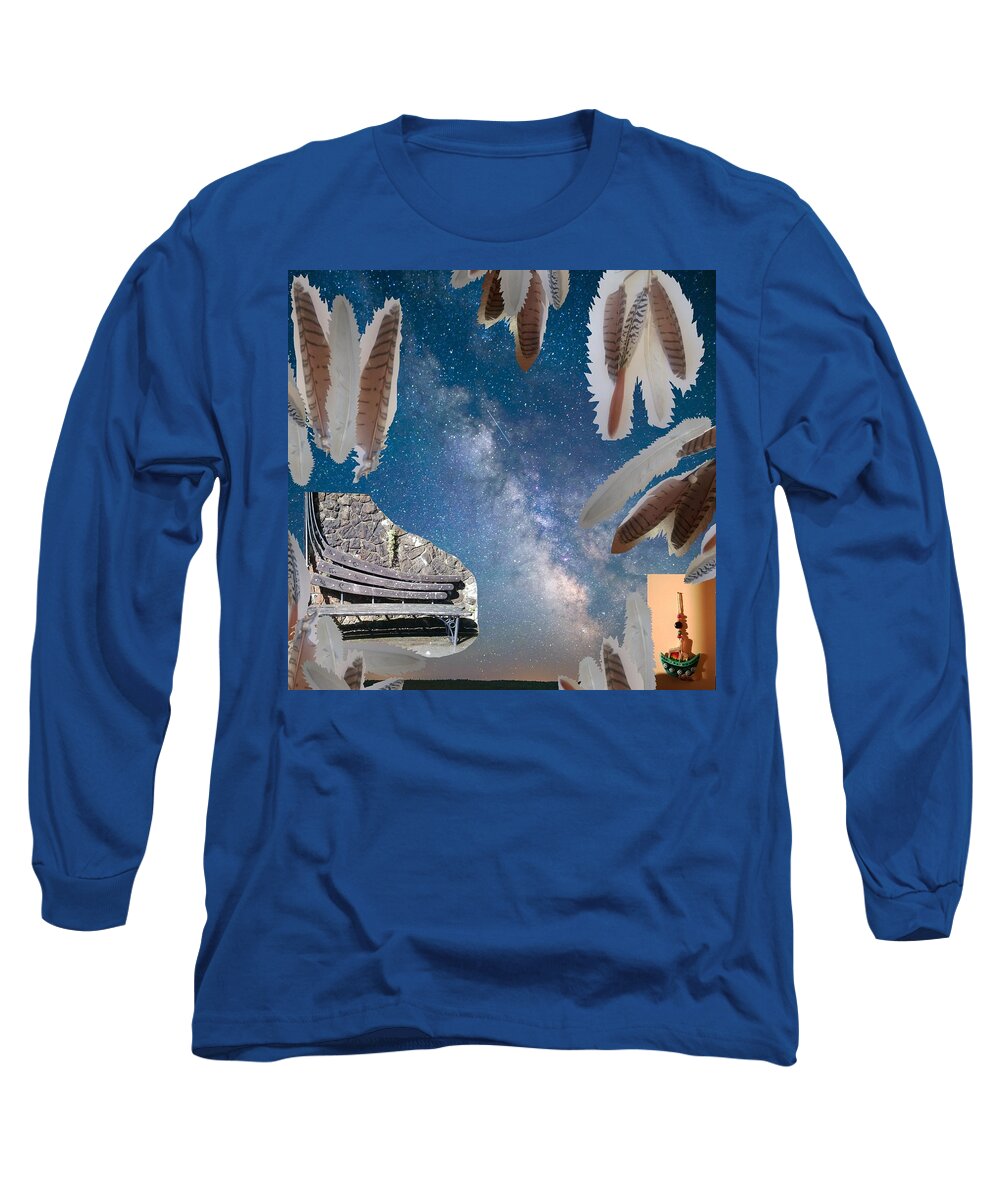Dreaming Long Sleeve T-Shirt featuring the mixed media Dreaming Bench by Julia Woodman
