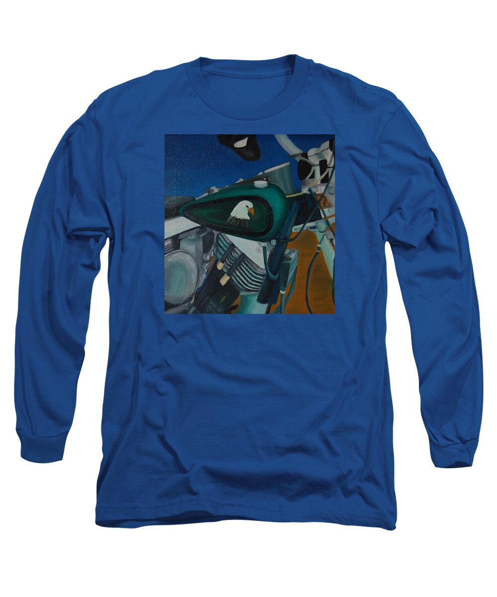 Motorcycle Long Sleeve T-Shirt featuring the painting Eagle Ride by Charla Van Vlack