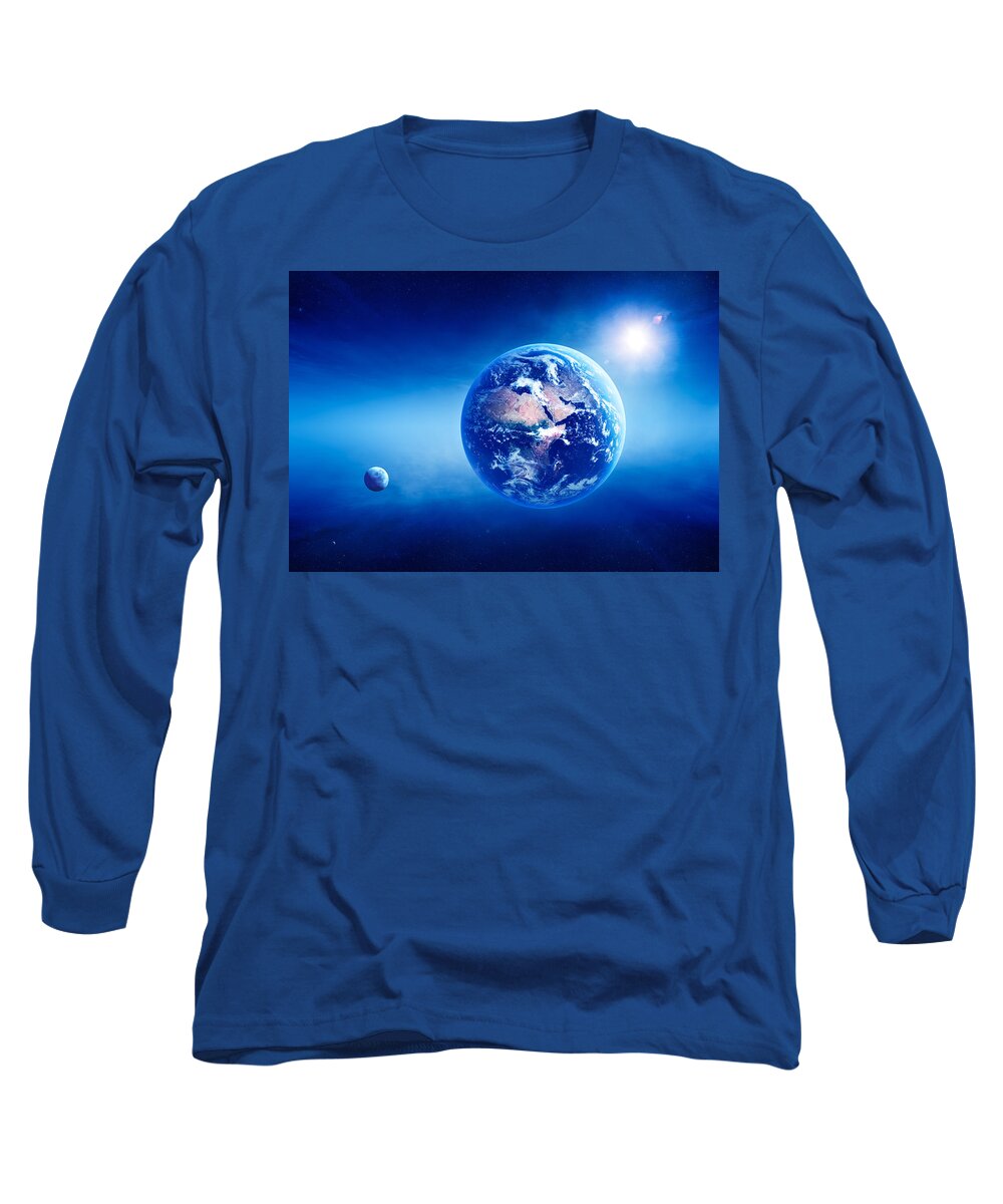 Earth Long Sleeve T-Shirt featuring the photograph Earth sunrise deep space by Johan Swanepoel